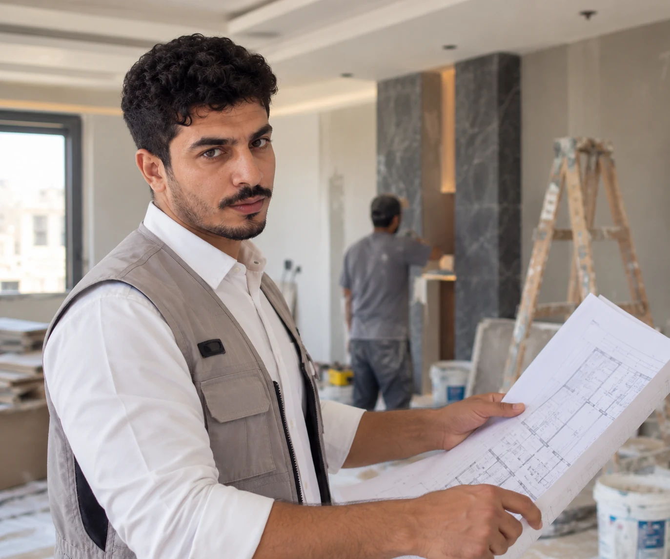 صورة توضيحية لأعمال تجهيز وترميم جدار داخلي